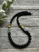 Load image into Gallery viewer, Sterling Silver Black Onyx Bumblebee Jasper Kokopelli Bead Necklace. 18 inch.