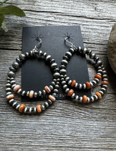 Load image into Gallery viewer, Southwestern Sterling Silver Orange Spiny Oyster Pearls Double Loop Earrings