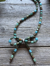Load image into Gallery viewer, Bow Blue Green Turquoise Sterling Silver Pearls Bead Necklace. 18 Inch. Gift