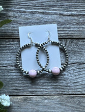 Load image into Gallery viewer, Pink Conch Sterling Silver Pearls Bead Hoop Earrings. 2.5 Inch
