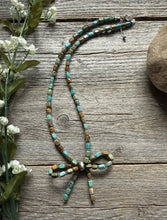 Load image into Gallery viewer, Bow Blue Green Turquoise Sterling Silver Pearls Bead Necklace. 18 Inch. Gift