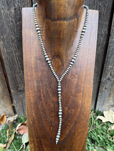 Sterling Silver Multi Graduated W Pearls Bead Lariat Y Necklace. 26 inch
