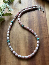 Load image into Gallery viewer, Sterling Silver Rhodochrosite Turquoise Bead Necklace. 18 inch. Gift