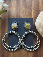 Load image into Gallery viewer, Navajo Sterling Silver Yellow Bumblebee Jasper Pearl Double Loop Earrings Etta