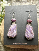 Load image into Gallery viewer, Navajo 925 Sterling Silver Purple Spiny Oyster Charoite Handmade Earrings RS