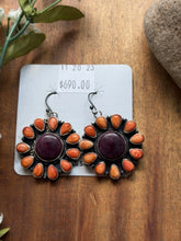 Load image into Gallery viewer, Navajo Sterling Silver Orange Purple Spiny Oyster Handmade Earrings Sheila