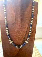 Load image into Gallery viewer, Sterling silver lapis bead necklace 18 inch