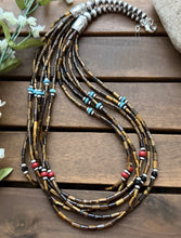 Load image into Gallery viewer, Sterling Silver Multi Strand Stone Tigers Eye Pearls Bead Necklace 24 Inch