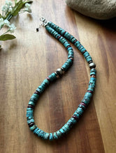 Load image into Gallery viewer, Sterling Silver Heishi Turquoise Purple Spiny Oyster Bead Necklace. 18 Inch
