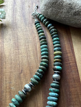 Load image into Gallery viewer, Sterling Silver Graduated Green Turquoise Rondelle Bead Necklace. 18 inch
