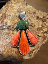 Load image into Gallery viewer, Navajo sterling silver orange spiny oyster turquoise pendant