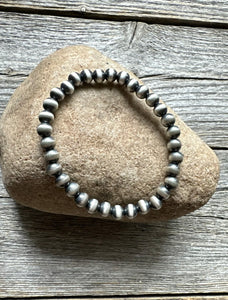 6mm 7 Inch Stretch Sterling Silver Oxidized Pearls Bead Bracelet Southwestern