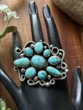 Load image into Gallery viewer, Navajo Sterling Silver Sonoran Gold Turquoise Cluster Ring. Size 8 Geneva
