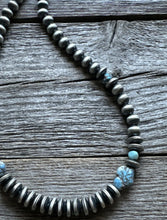 Load image into Gallery viewer, Golden Hill Turquoise Sterling Silver Nuggets Pearls Bead Necklace. 18 inch