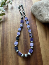 Load image into Gallery viewer, Sterling Silver Purple Charoite W Pearls Bead Necklace. 18 Inch Gift