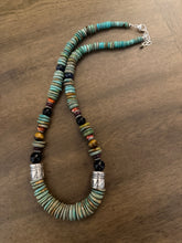 Load image into Gallery viewer, Sterling silver green turquoise graduated necklace 22 inch