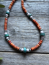 Load image into Gallery viewer, Orange Spiny Oyster Multi Stone Color Sterling Silver Bead Necklace 18 inch Gift