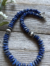Load image into Gallery viewer, Sterling Silver Irregular Shape Lapis Bead Necklace. 18 inch