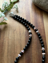 Load image into Gallery viewer, Sterling Silver Black Onyx Pink Conch Bead Necklace. 18 Inch Gift