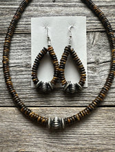 Load image into Gallery viewer, Sterling Silver Tigers Eye Bead Necklace W Earrings Set. Gift 18 Inch