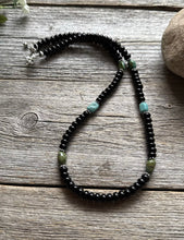 Load image into Gallery viewer, Sterling Silver Black Onyx Turquoise Bead Necklace. 18 Inch Gift