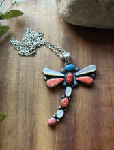 Load image into Gallery viewer, Navajo Sterling Silver Multi Stone Turquoise Spiny Oyster Dragonfly Pendant T