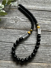 Load image into Gallery viewer, Sterling Silver Black Onyx Bumblebee Jasper Kokopelli Bead Necklace. 18 inch.