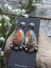 Load image into Gallery viewer, Navajo Sterling Silver Blue Turquoise Spiny Oyster Inlay Earrings. RY. Gift