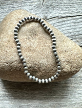 Load image into Gallery viewer, 4mm 7 Inch Stretch Sterling Silver Oxidized Pearls Bead Bracelet Southwestern