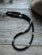 Load image into Gallery viewer, Sterling Silver Black Onyx Turquoise Bead Necklace. 18 Inch Gift