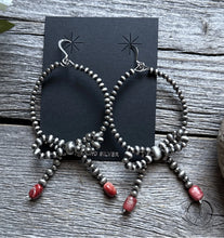Load image into Gallery viewer, Sterling Silver Bow Red Spiny Oyster Pearls Hoop Bead Earrings 3.5 Inch