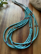 Load image into Gallery viewer, Sterling Silver Multi Strand Stone Blue Turquoise Bead Necklace. 24 inch