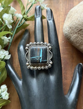 Load image into Gallery viewer, Navajo Sterling Silver Black Jack Turquoise Adjustable Ring Etta Enditto Gift