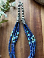 Load image into Gallery viewer, Sterling Silver Multi Strand Heishi Lapis Turquoise Pearls Bead Necklace 18 inch