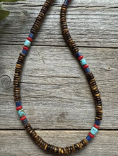 Load image into Gallery viewer, Southwestern Multi Stone Sterling Silver Tigers Eye Bead Necklace 18 inch