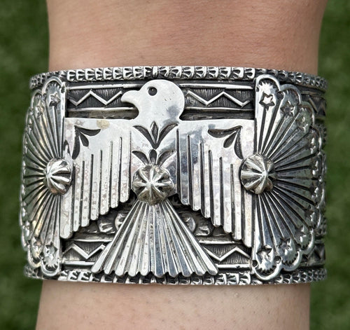 Sunshine Reeves Sterling Silver Thunderbird Cuff Bracelet Navajo Gift