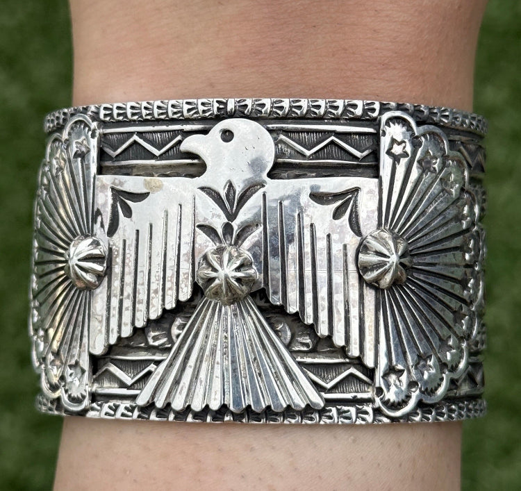 Sunshine Reeves Sterling Silver Thunderbird Cuff Bracelet Navajo Gift