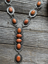 Load image into Gallery viewer, Navajo Sterling Silver Orange Spiny Oyster Chain Lariat Bead Necklace Etta E