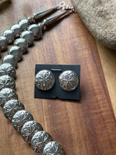 Load image into Gallery viewer, Navajo Sterling Silver Turquoise Stamped Pillow Beads Bead Necklace Earrings 22”