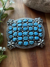 Load image into Gallery viewer, Native American Sterling Silver Blue Turquoise Cluster Belt Buckle Signed