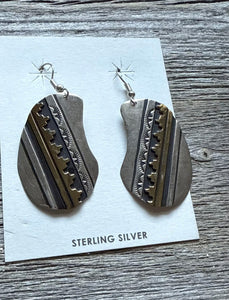 T and R Singer Native American Sterling Silver Gold Filled Earrings. 2.25 Inch