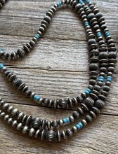 Load image into Gallery viewer, 60 Inch Sterling Silver Pearls Turquoise Bead Necklace
