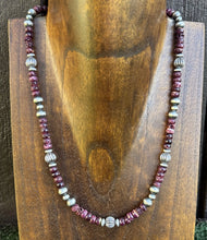 Load image into Gallery viewer, Southwestern Sterling Silver Purple Spiny Oyster Pearls Bead Necklace 18 inch