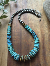 Load image into Gallery viewer, Sterling Silver Graduated Blue Green Turquoise Pearls Bead Necklace. 18 inch