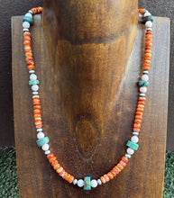Load image into Gallery viewer, Orange Spiny Oyster Multi Stone Color Sterling Silver Bead Necklace 18 inch Gift