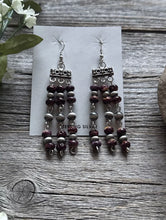 Load image into Gallery viewer, Sterling Silver Purple Spiny Oyster W Pearls Rosary Bead Dangle Earrings. 3 Inch