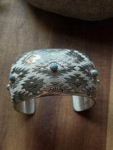 Load image into Gallery viewer, Navajo Native American Sterling Silver Turquoise Cuff Bracelet T