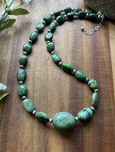 Load image into Gallery viewer, Sterling Silver Green Turquoise Nuggets W Pearls Bead Necklace. 20 Inch
