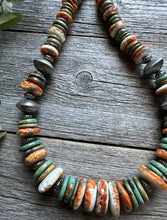 Load image into Gallery viewer, Sterling Silver Green Turquoise Spiny Oyster Multi Stone Bead Necklace 26 Inch