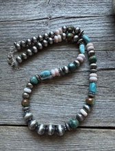 Load image into Gallery viewer, Southwestern Sterling Silver Pink Conch Turquoise Bead Necklace. 18 Inch Gift